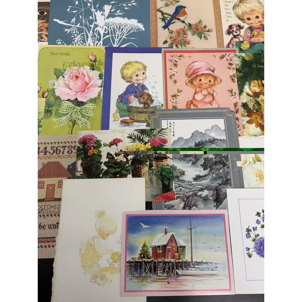 Vintage Thinking of You Cards Fronts ONLY Scrapbooking Crafts Lot of 50+